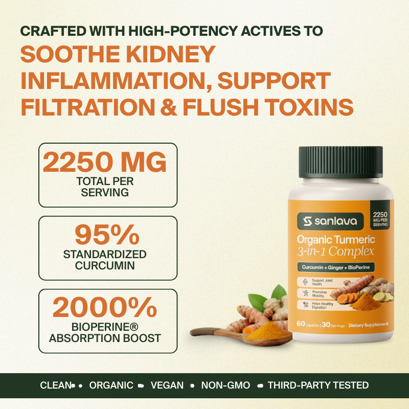Sanlava Organic Turmeric 2250mg | Supports Healthy Kidney Filtration & Helps Flush Out Inflammatory Buildup