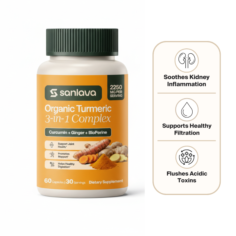Sanlava Organic Turmeric 2250mg | Supports Healthy Kidney Filtration & Helps Flush Out Inflammatory Buildup