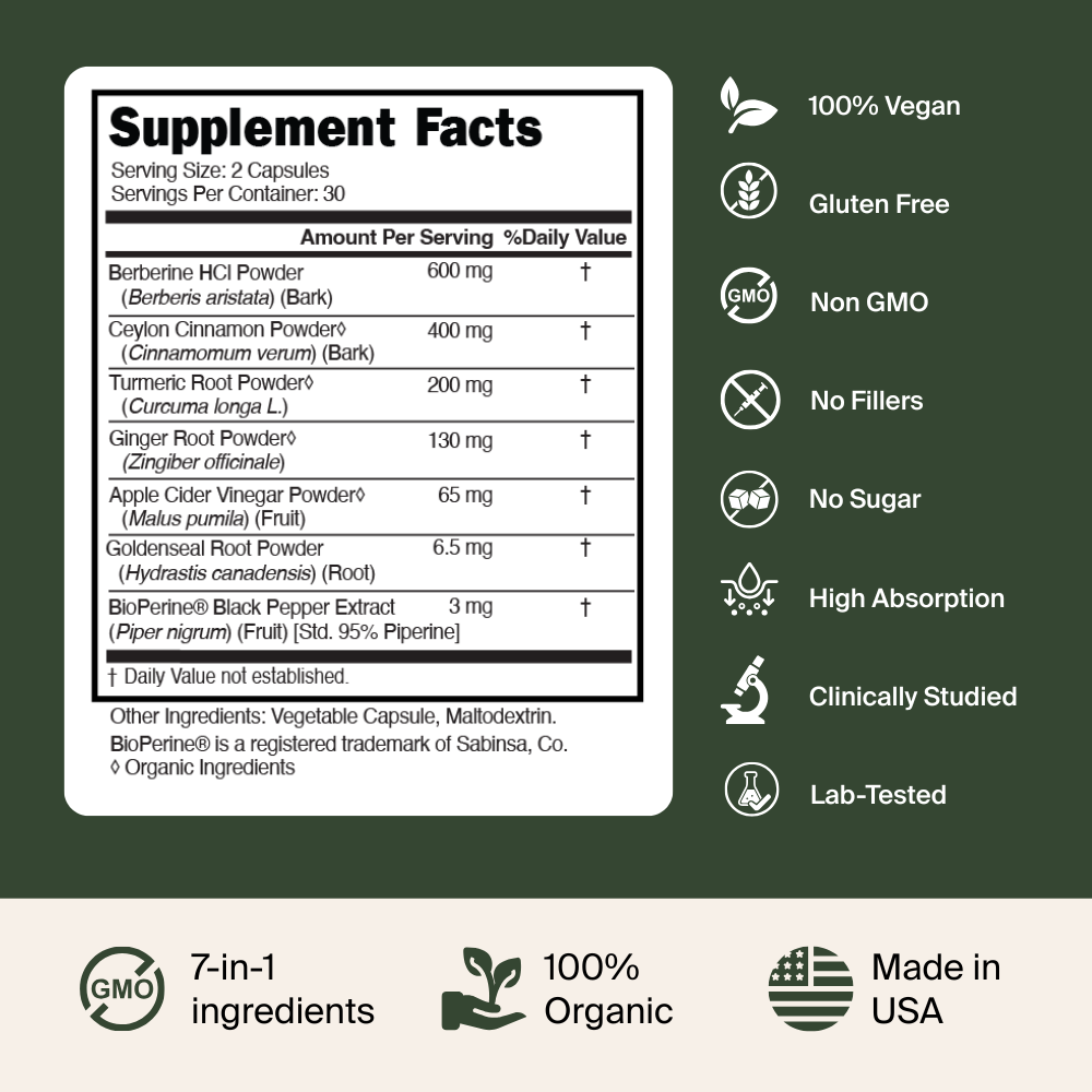 Sanlava | Berberine - Natural 7-in-1 Complex - Blood Sugar Balance & Weight Support